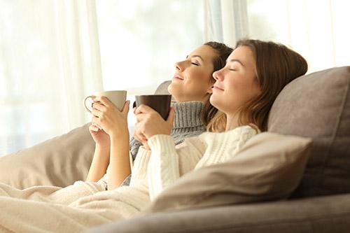 Comfortable meditation on the sofa.